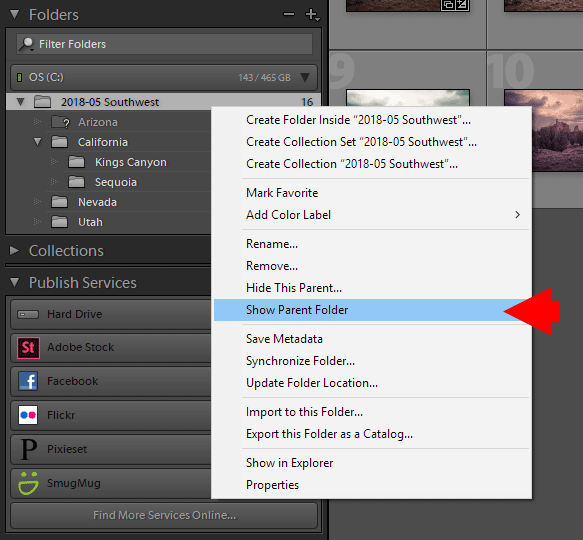 Show Parent Folder in Lightroom