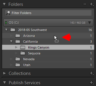 moving folder to a different location in Lightroom by dragging it
