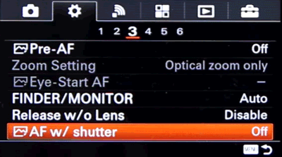 Setting up Back Button Focus on Sony a6000 and a63000 - Step 2