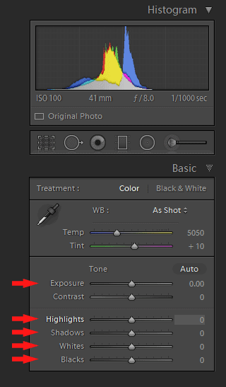 Lightroom Histogram - Editing Panel