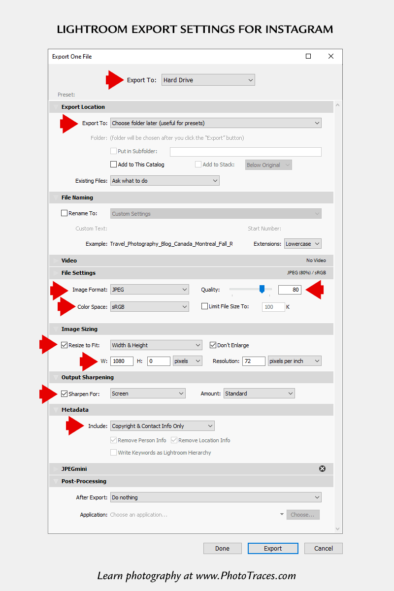 Lightroom Export Settings for Instagram [Cheat Sheet] 7