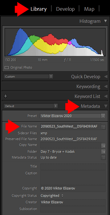 Renaming an individual file in Lightroom's Metadata panel