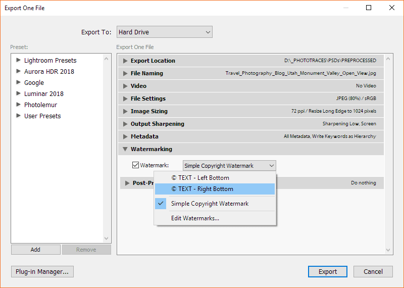 Apply Watermark to Multiple Photos on Export