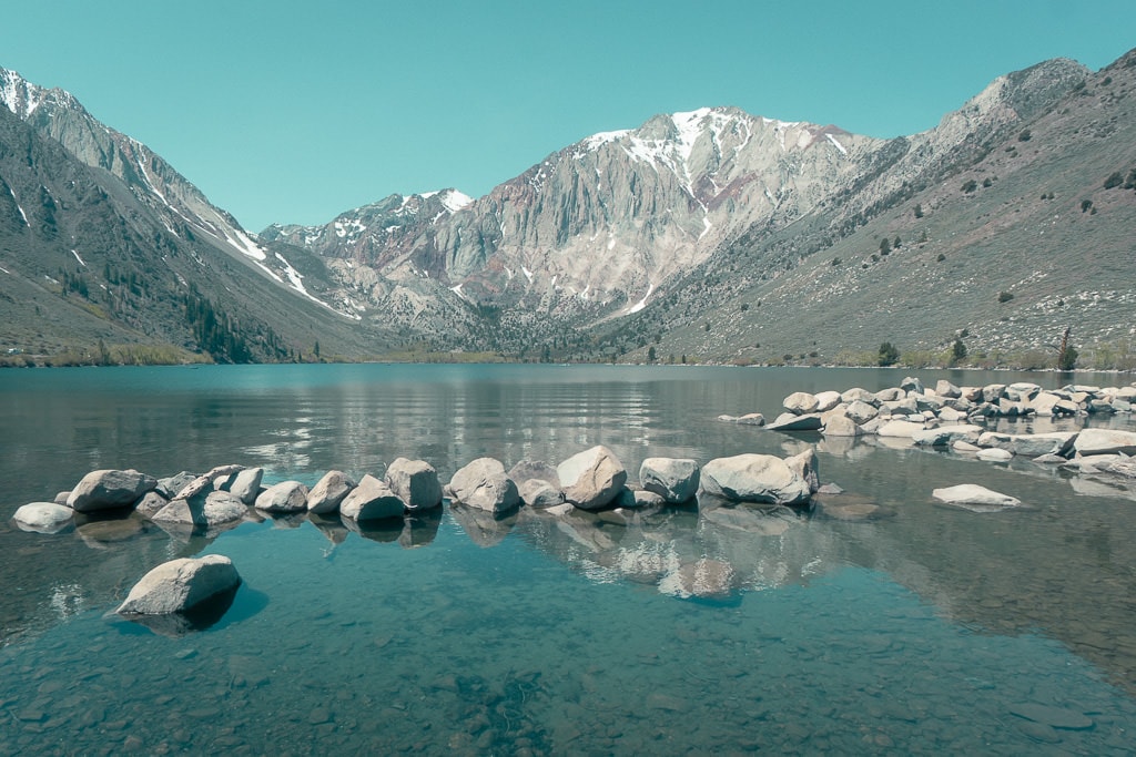 Film look: mountain lake in Sierra (California)