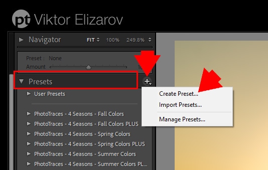 Creating Lightroom develop preset