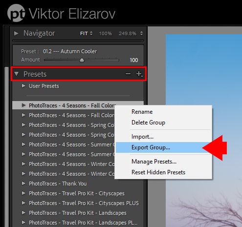 Exporting develop preset collection (group) from Lightroom